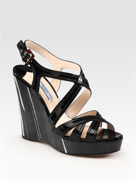 Prada patent leather wedge sandals